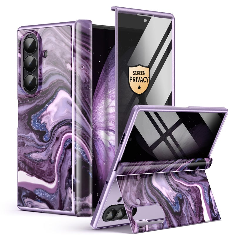 GVIEWIN for Z Fold 7 Case with Privacy Screen Protector [Compatible with Magsafe][Built-in Kickstand] Magnetic Full-Body Hinge Protection Slim Phone Case for Samsung Galaxy Z Fold 7, Quicksand/Purple - Image 1