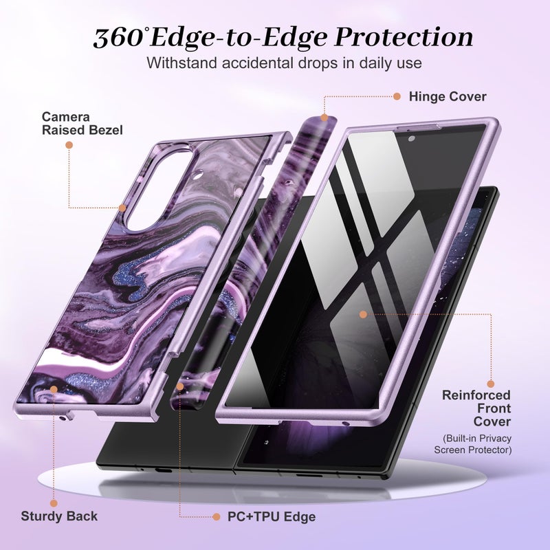 GVIEWIN for Z Fold 7 Case with Privacy Screen Protector [Compatible with Magsafe][Built-in Kickstand] Magnetic Full-Body Hinge Protection Slim Phone Case for Samsung Galaxy Z Fold 7, Quicksand/Purple - Image 5