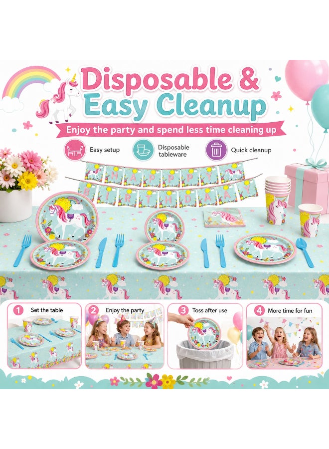 Kidzilla 114 PCS Unicorn Birthday Party Supplies Kit for Girls – Unicorn Theme Party Decorations Set with Plates, Cups, Napkins, Banner, Tablecloth & Cutlery - Image 4