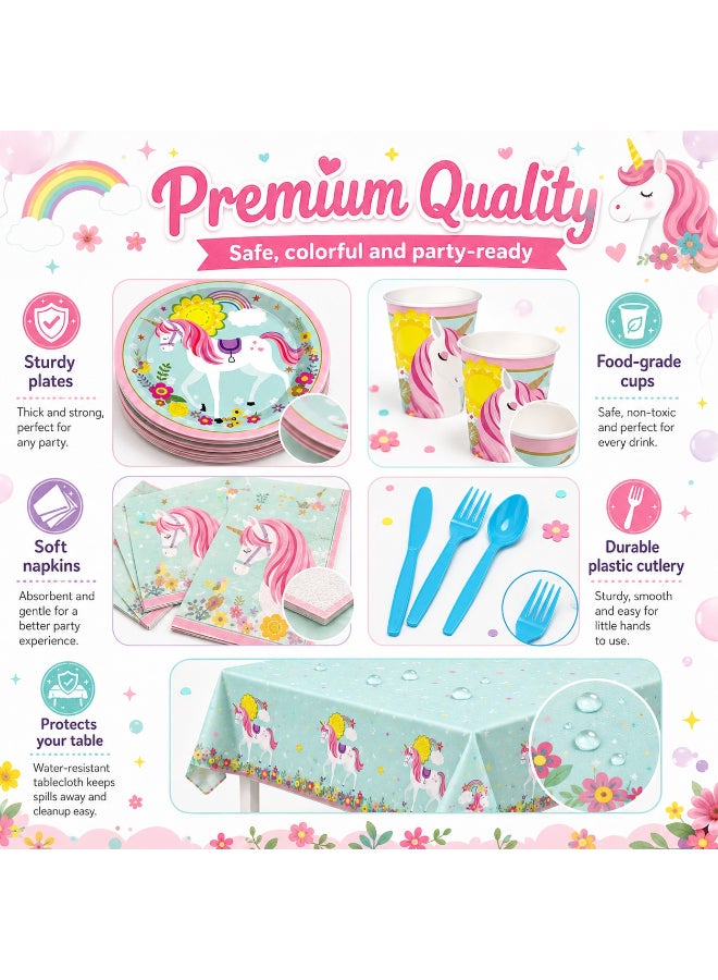 Kidzilla 114 PCS Unicorn Birthday Party Supplies Kit for Girls – Unicorn Theme Party Decorations Set with Plates, Cups, Napkins, Banner, Tablecloth & Cutlery - Image 3