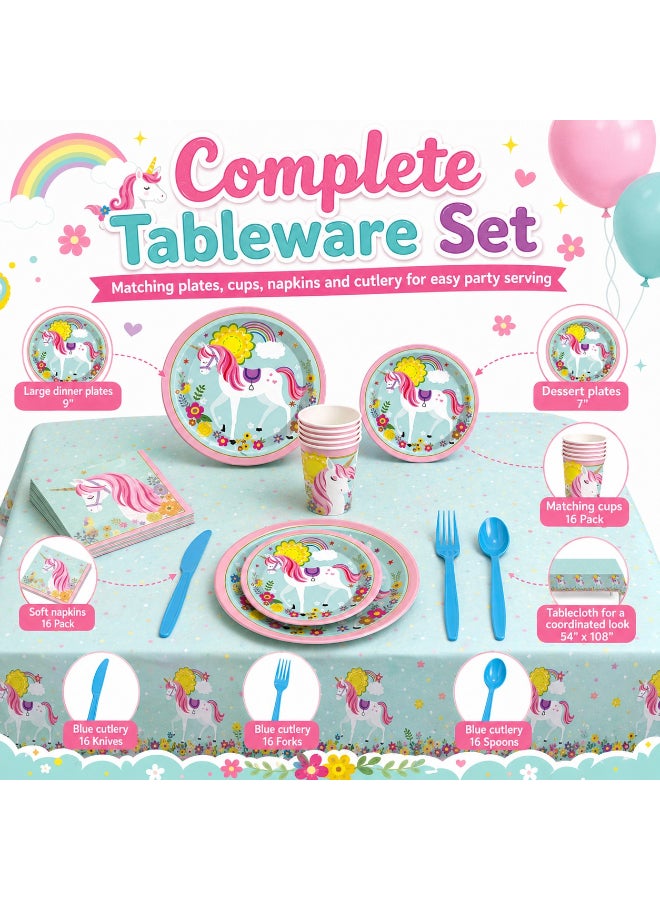 Kidzilla 114 PCS Unicorn Birthday Party Supplies Kit for Girls – Unicorn Theme Party Decorations Set with Plates, Cups, Napkins, Banner, Tablecloth & Cutlery - Image 5
