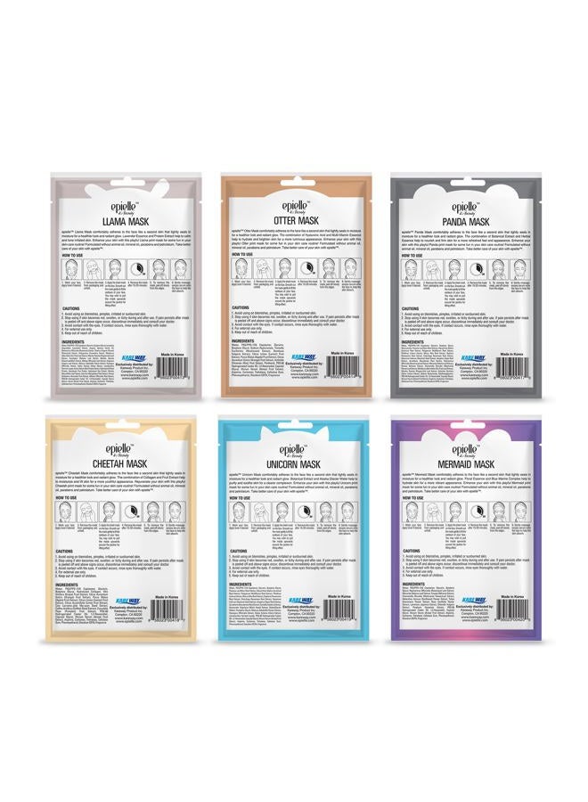 Epielle Animal Character Sheet Masks | Korean Spa Masks for All Skin Types | Face Mask, Spa Gifts, Birthday Party Gifts, Girls' Night, Skincare Party | Assorted 6 Pack | Korean Skincare, Easter Gift - Image 2