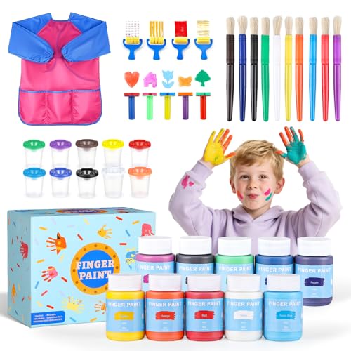 TMOL Washable Paint for Kids 10 Colors 2 fl oz 40 Pcs NonToxic Finger Paint Kit with Brushes Sponge Smock Toddler Art Supplies for Painting Craft School Projects - Image 1