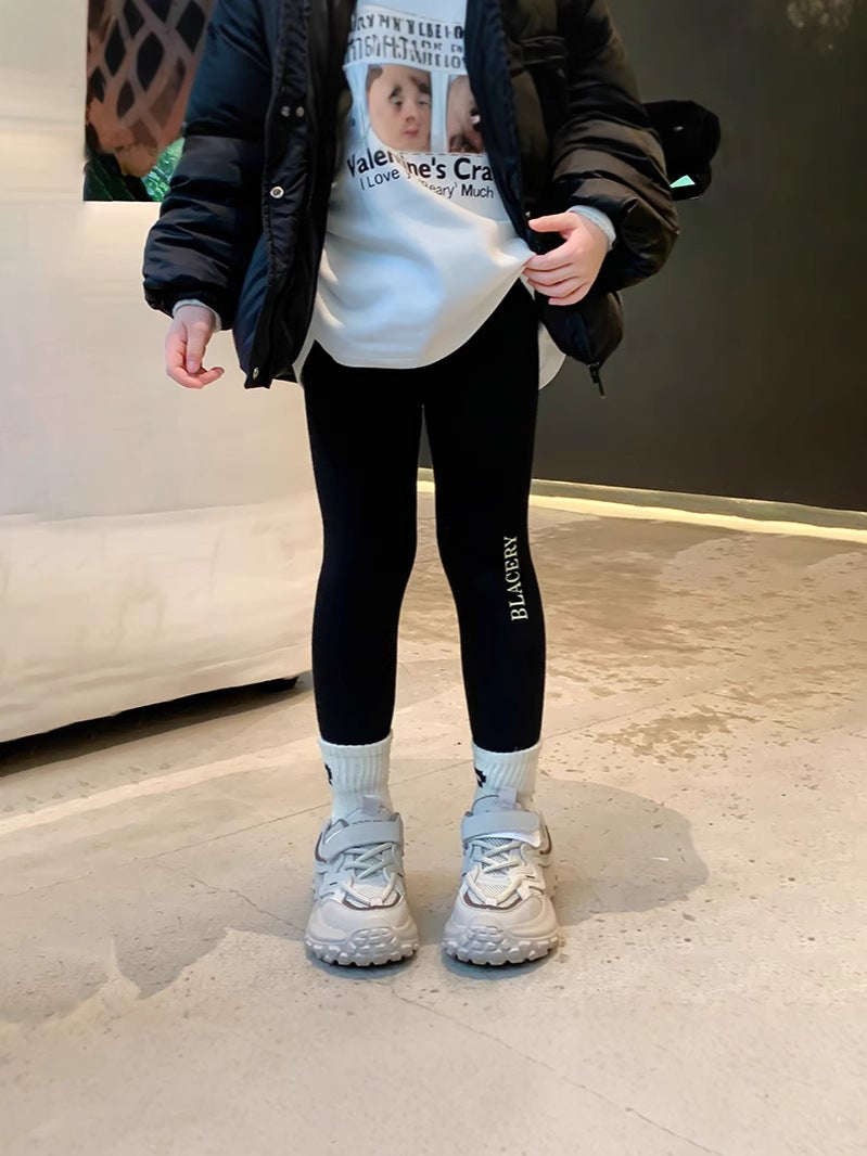 Girls' Fleece-Lined Leggings New Children'S Pants Thickened Warm Slim Pants For Older Children Trendy Outerwear - Image 4