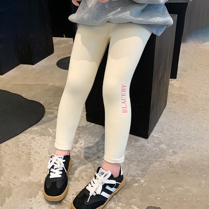 Girls' Fleece-Lined Leggings New Children'S Pants Thickened Warm Slim Pants For Older Children Trendy Outerwear - Image 1