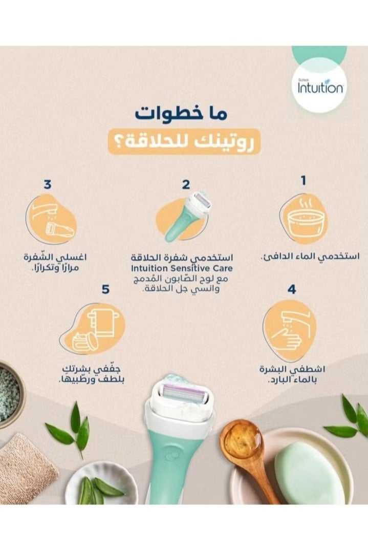 schick Intuition Sensitive Care Razor for Women With 2 Moisturizing Replaceable Razor Blades +Razors - Image 2