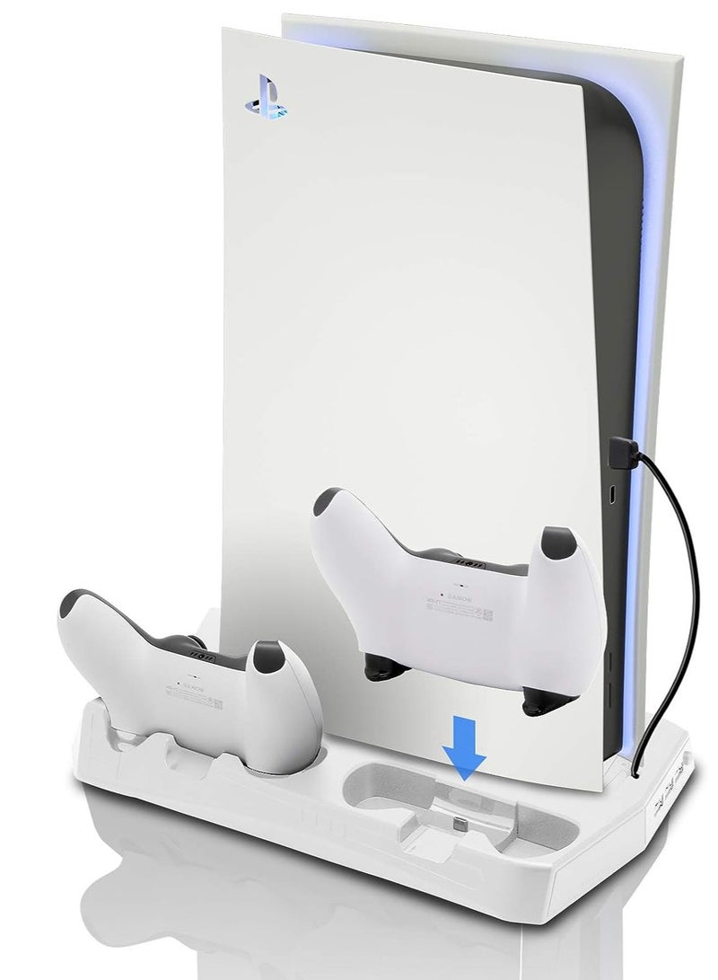 PS5 Cooling Fan Stand, Fast Charger for PS5 Dual Sense Controllers, PS5 Vertical Stand for PS5 Disc  Digital Editions （White) - Image 1
