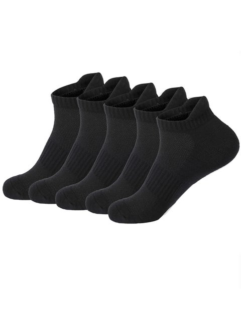 Performance Men's Athletic Socks (5-Pack) - Pure Black - Low Cut, Ultra-Comfort Cushioned, Breathable & Sweat-Wicking, Odor-Resistant - Ideal for Active Lifestyles & Sports