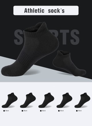 Performance Men's Athletic Socks (5-Pack) - Pure Black - Low Cut, Ultra-Comfort Cushioned, Breathable & Sweat-Wicking, Odor-Resistant - Ideal for Active Lifestyles & Sports - view 3