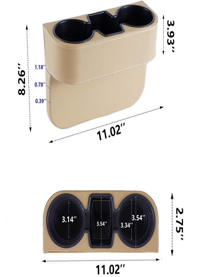 IOKONE Coin Side Pocket Console Side Pocket Leather Cover Car Cup Holder Auto Front Seat Organizer Cell Mobile Phone Holder (Beige) - Image 2