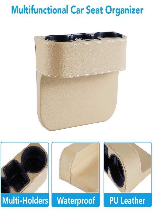 IOKONE Coin Side Pocket Console Side Pocket Leather Cover Car Cup Holder Auto Front Seat Organizer Cell Mobile Phone Holder (Beige) - Image 3