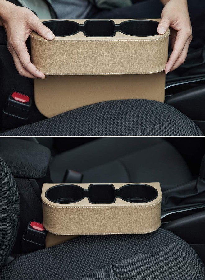IOKONE Coin Side Pocket Console Side Pocket Leather Cover Car Cup Holder Auto Front Seat Organizer Cell Mobile Phone Holder (Beige) - Image 5