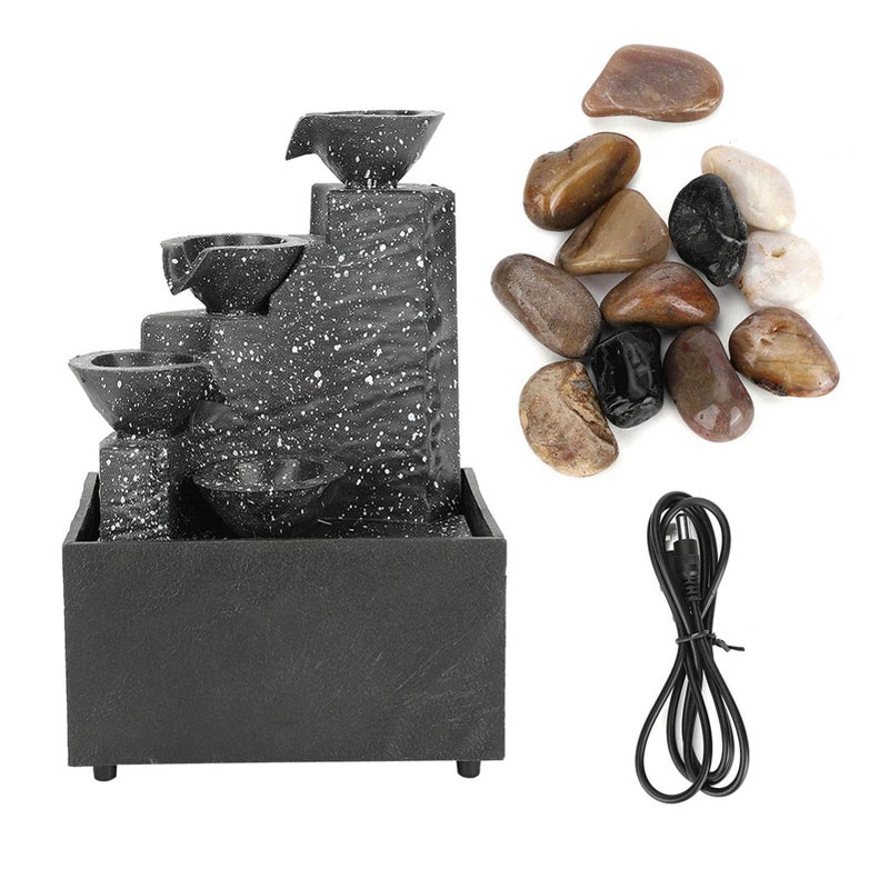 USB Desktop Water Fountain With LED Lights Natural Stones Plug In Or Battery Powered Home Office Decor - Image 2