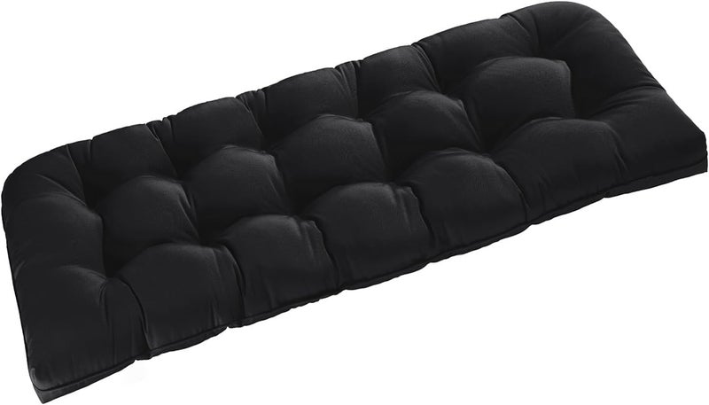 downluxe Outdoor Bench Cushion for Patio Furniture, Waterproof Tufted Overstuffed Porch Swing Cushions, Memory Foam Outdoor Loveseat Cushions, 59" x 18" x 5", Black, Set of 1 - Image 1