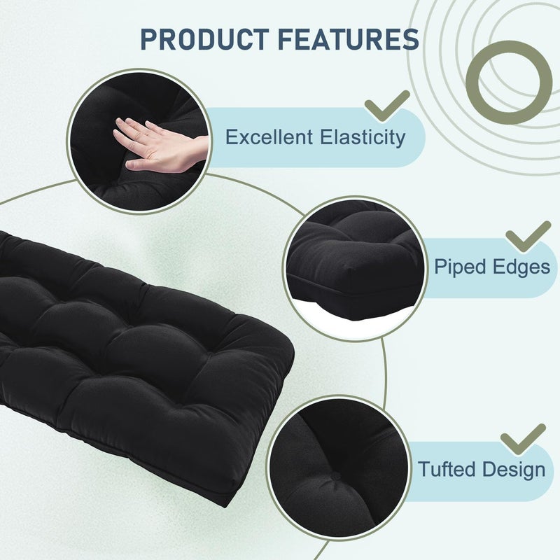 downluxe Outdoor Bench Cushion for Patio Furniture, Waterproof Tufted Overstuffed Porch Swing Cushions, Memory Foam Outdoor Loveseat Cushions, 59" x 18" x 5", Black, Set of 1 - Image 5