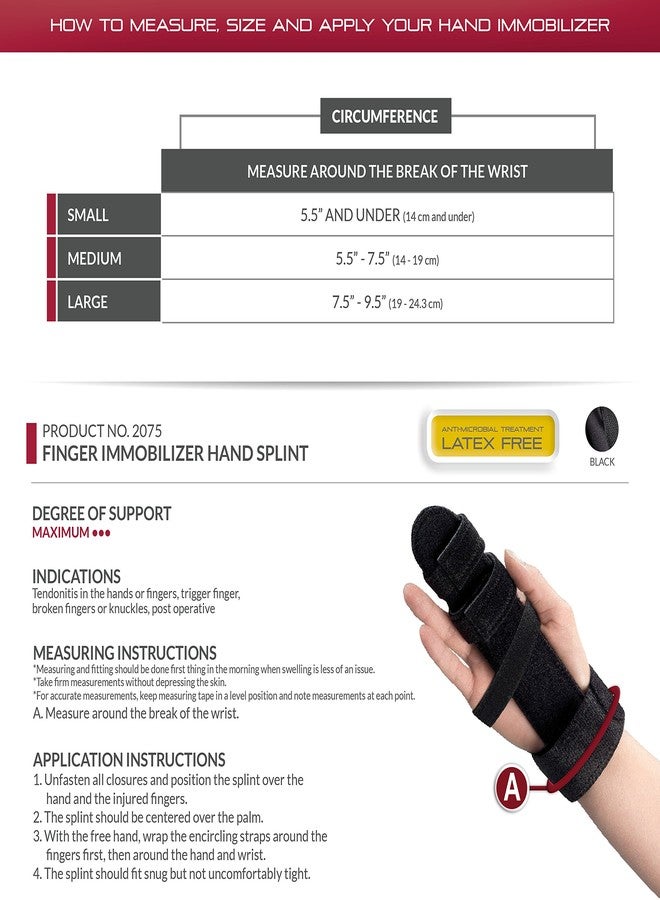 OTC Finger Immobilizer Hand Splint, Fracure Recovery Support, Medium, Black - Image 2