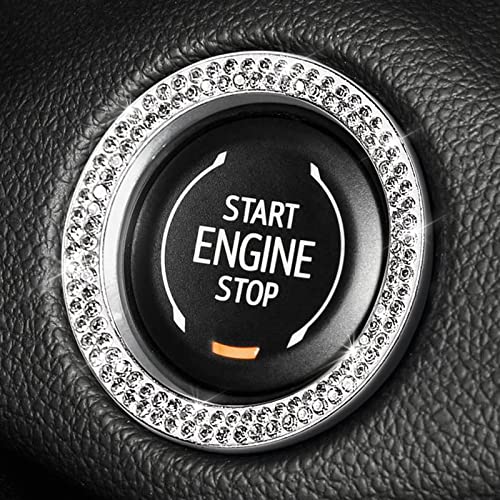 ToBeQueen Bling Diamond Push Start Button Cover Ring, Interior Crystal Rhinestone Bling Starter Ring Emblem Sticker, Bling Car Accessories for Women, White - Image 1
