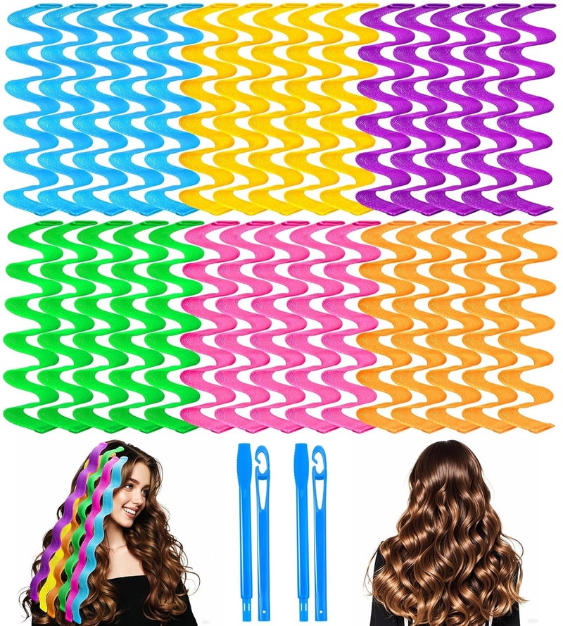30 Pcs Heatless Hair Curlers Wave Curls Styling Kit with 2 Pcs Styling Hooks No Heat Hair Curlers Heatless Wave Curlers for Women Girls Long Medium Short Hair 6 Colors 55 cm2165 inch