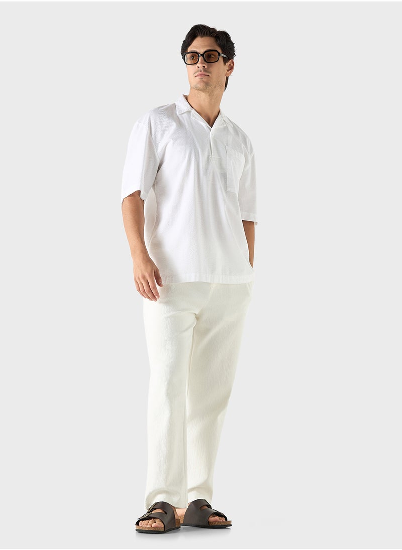 Iconic Iconic Textured Camp Collar Shirt with Short Sleev  - Image 4