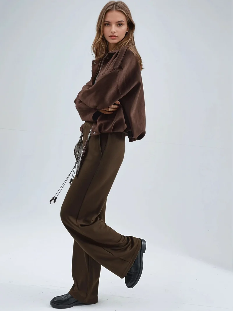 زوبعة Modal Touch Belted High Waist Straight Leg Knit Pants Bersan Collection