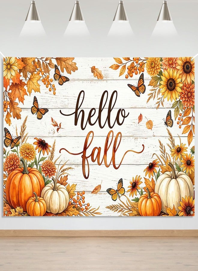 Mocsicka Hello Fall Banner Backdrop Pumpkin Photo Decor for Wall 6x3.6ft - Image 1