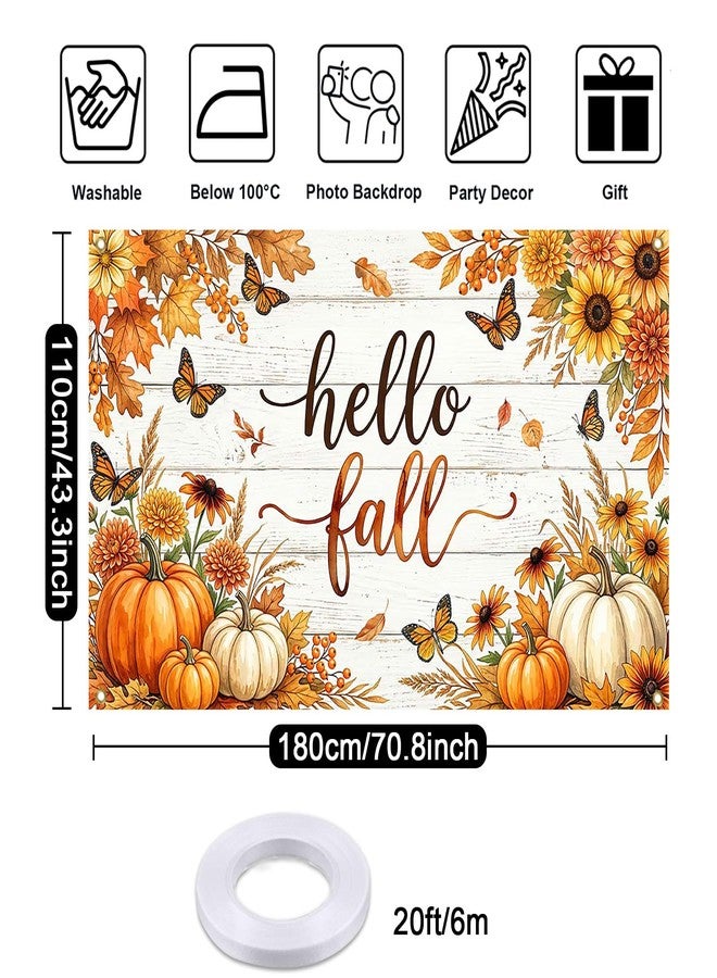 Mocsicka Hello Fall Banner Backdrop Pumpkin Photo Decor for Wall 6x3.6ft - Image 5