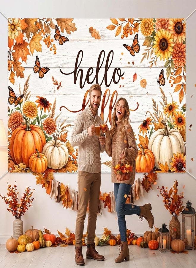 Mocsicka Hello Fall Banner Backdrop Pumpkin Photo Decor for Wall 6x3.6ft - Image 3