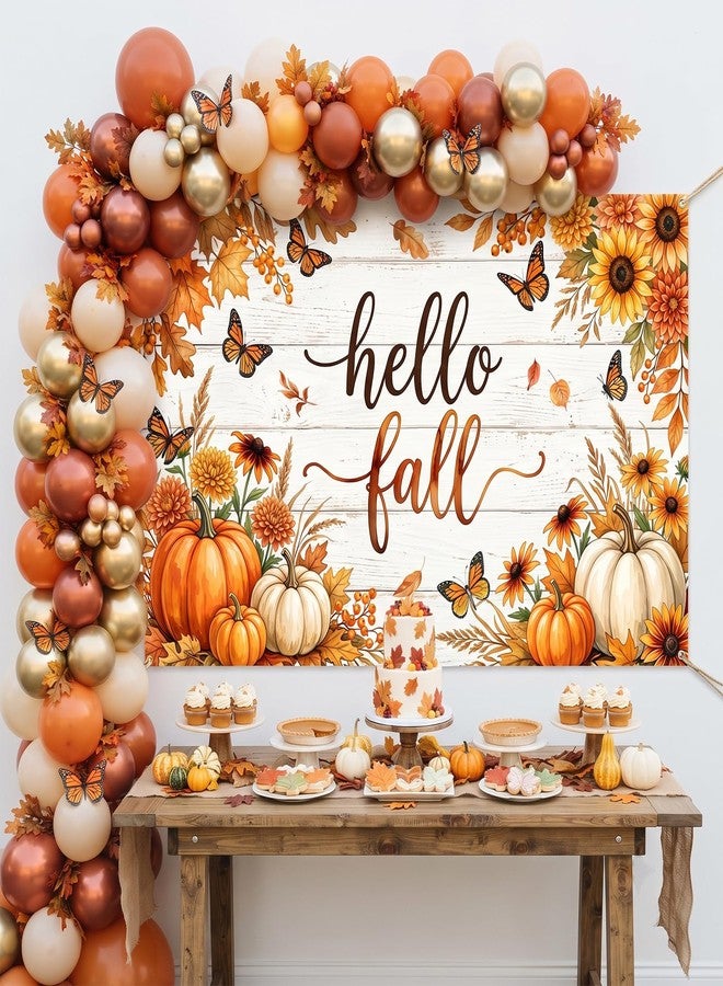 Mocsicka Hello Fall Banner Backdrop Pumpkin Photo Decor for Wall 6x3.6ft - Image 2