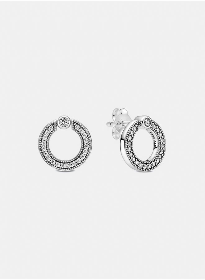 PANDORA Pandora logo sterling silver reversible stud earrings with clear cubic zirconia 