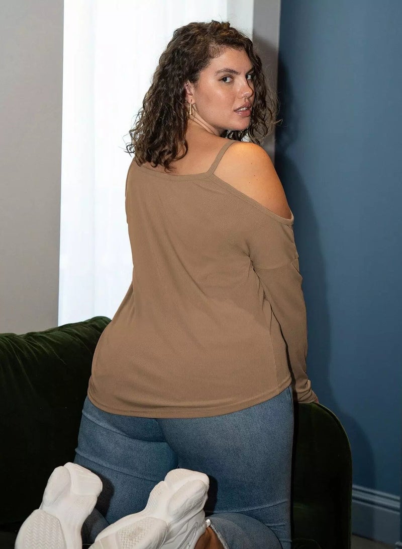 Plus Solid Cold Shoulder Tee  - Image 2