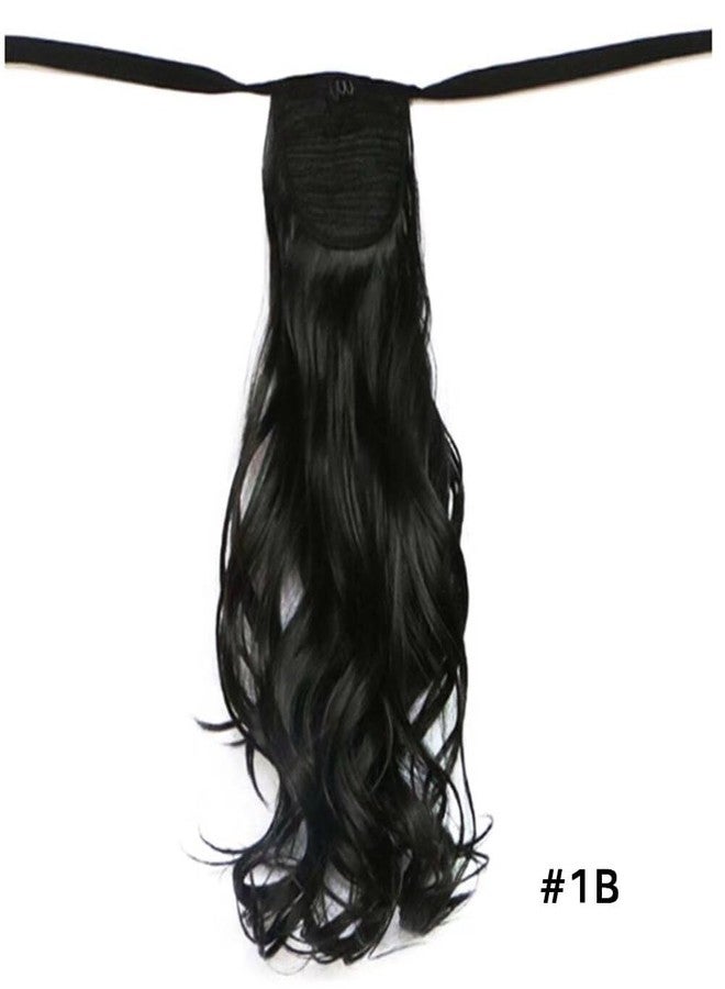 iLUU Hair 20" 90g Womens Synthetic Long Curly Ribbon Tie Up Ponytails Hairpiece Clip in on Hair Extensions #1B Natural Black Wavy Heat-resisting Ponytail Extension for Party Daily Use - Image 5