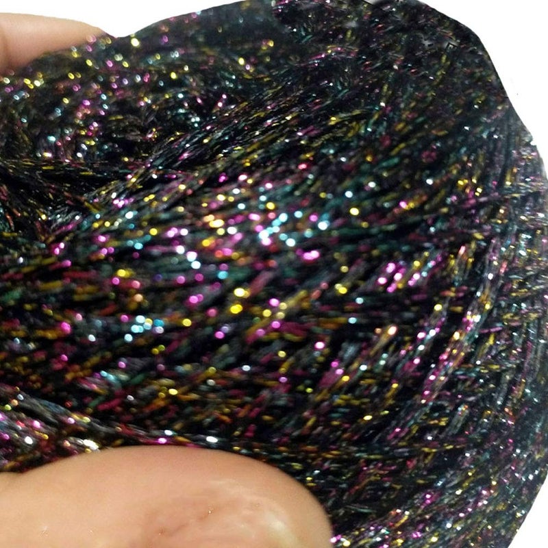Clisil 100g DIY Black Colorful Lurex Yarn Shining Yarn Glitter Sparkle Yarn Metal Yarn Sparkle Yarn Crochet Thread Bag Sweater Toy Yarn Accessory Yarn