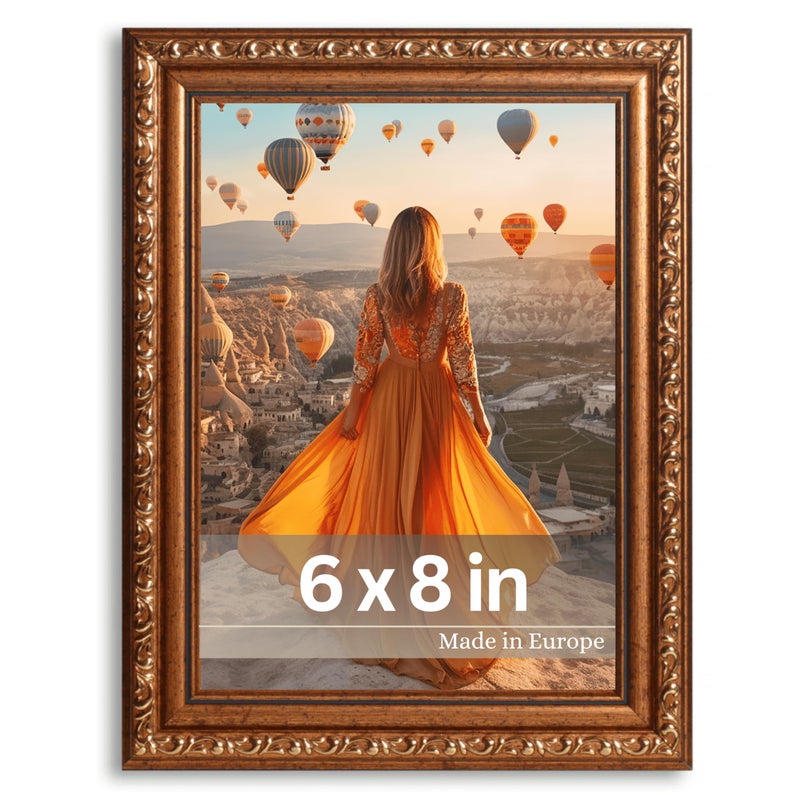 VictoR Picture Frame Chagall 6x8 Brown Gold - Vintage Picture Frames with Shutterproof Acrylic Glass - 6 x 8 Photo Frame - Brown Picture Frames - Antique - Baroque - Image 1