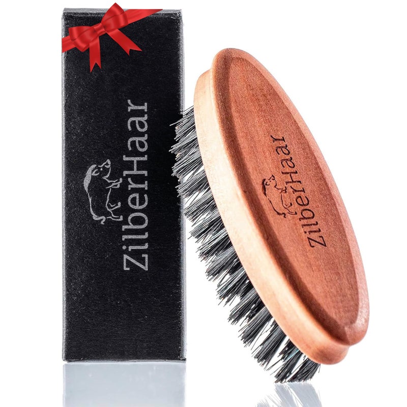 ZilberHaar - Pocket Mustache and Beard Brush - Soft Boar Bristles and Pearwood - Perfect Grooming Tool for Men - Relieves Itch, Works with all Beard Balms and Beard Oils - Made in Europe - Image 1