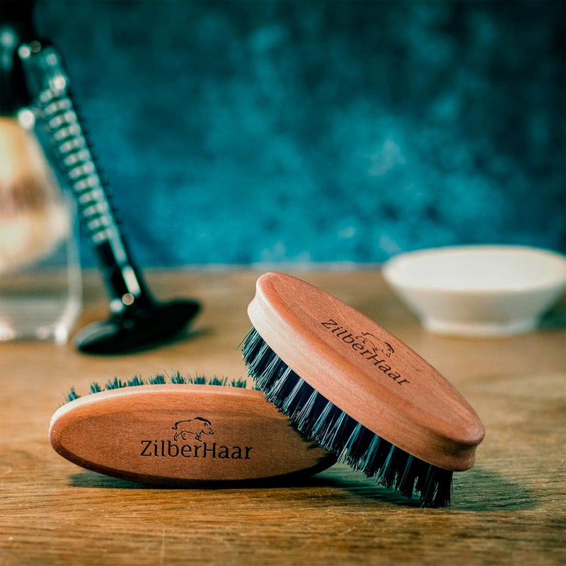 ZilberHaar - Pocket Mustache and Beard Brush - Soft Boar Bristles and Pearwood - Perfect Grooming Tool for Men - Relieves Itch, Works with all Beard Balms and Beard Oils - Made in Europe - Image 5