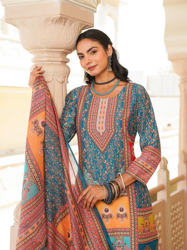 Vaamsi Women's Blue Rayon Printed Straight Kurta Pants With Dupatta Set | Festive Straight Kurta Set For Women | Printed Salwar Suit For Women (SKSKD3060, L) - Image 2