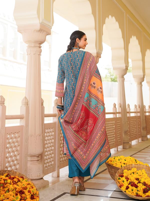 Vaamsi Women's Blue Rayon Printed Straight Kurta Pants With Dupatta Set | Festive Straight Kurta Set For Women | Printed Salwar Suit For Women (SKSKD3060, L) - Image 4