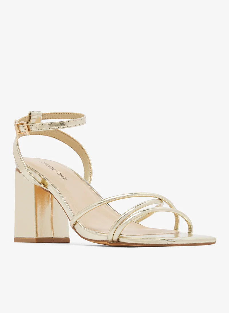 لندن ريبيل صنادل بكعب عالٍ بحزام للكاحل بلون الرماد