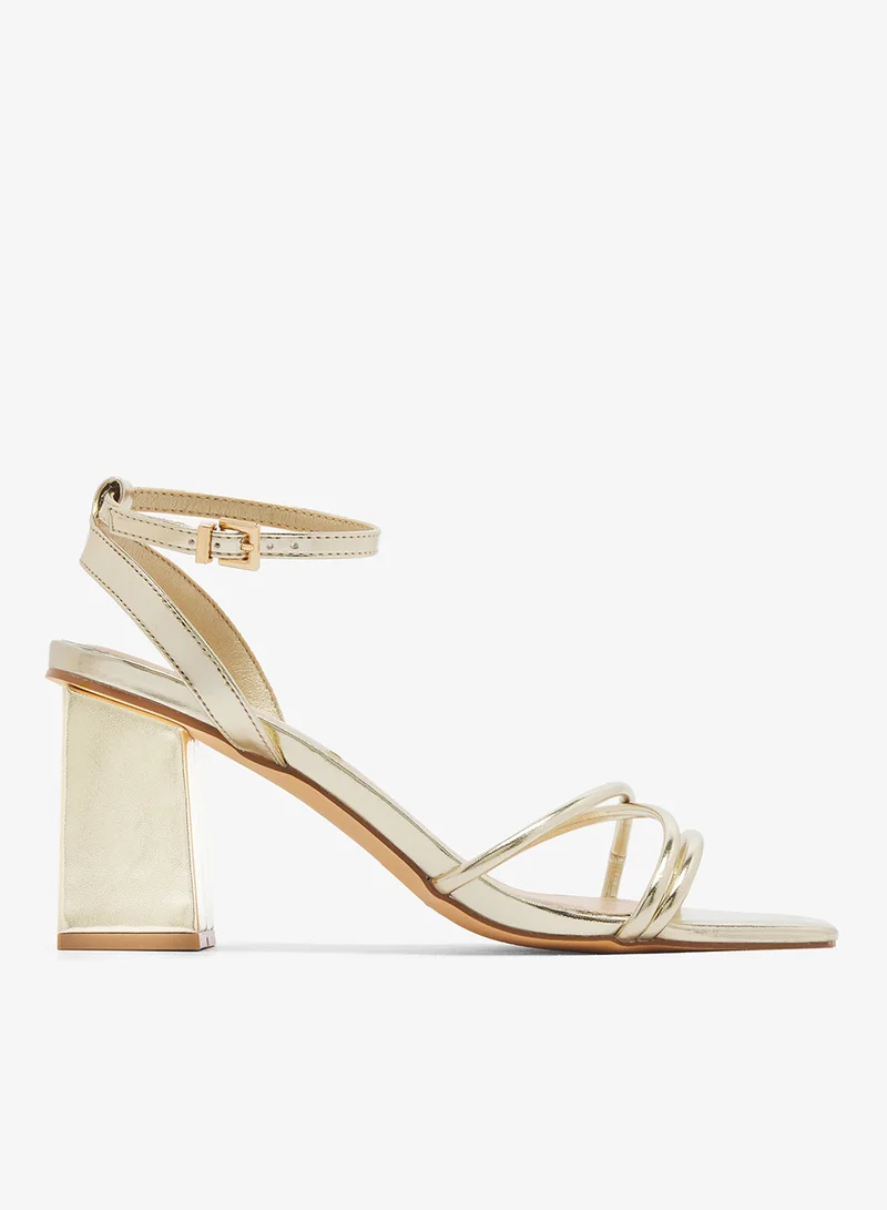 لندن ريبيل صنادل بكعب عالٍ بحزام للكاحل بلون الرماد