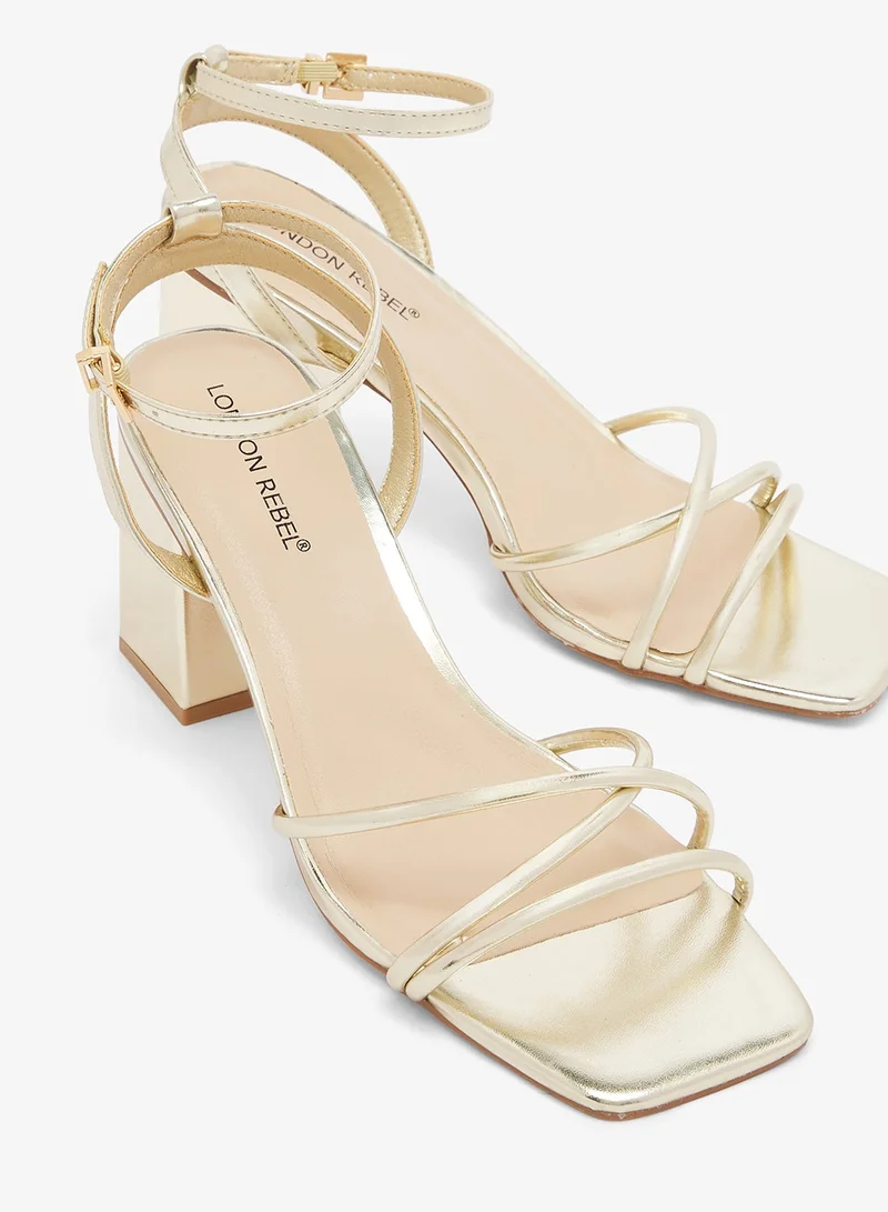London Rebel GOLD PU Ash Ankle Strap High-Heel Sandals for Women | Best Price UAE
