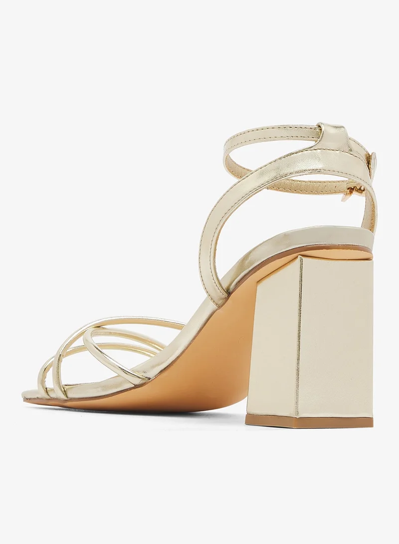 London Rebel GOLD PU Ash Ankle Strap High-Heel Sandals for Women | Best Price UAE