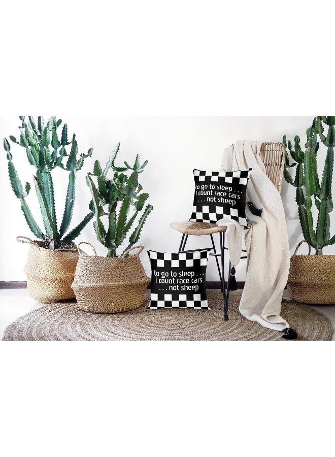 Emvency Set of 2 Throw Pillow Cover Car Cool Black White Checkered Pattern Motorsport Decorative Pillow Case Home Decor Square 16 x 16 inch Pillowcase - Image 2