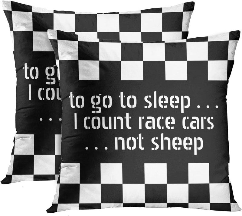 Emvency Set of 2 Throw Pillow Cover Car Cool Black White Checkered Pattern Motorsport Decorative Pillow Case Home Decor Square 16 x 16 inch Pillowcase - Image 1