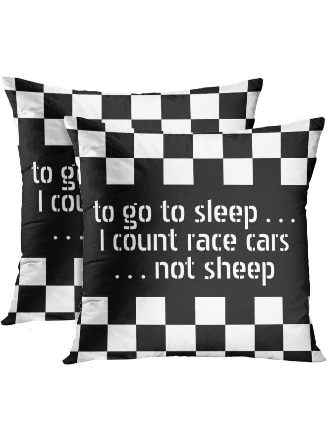 Emvency Set of 2 Throw Pillow Cover Car Cool Black White Checkered Pattern Motorsport Decorative Pillow Case Home Decor Square 16 x 16 inch Pillowcase - Image 3