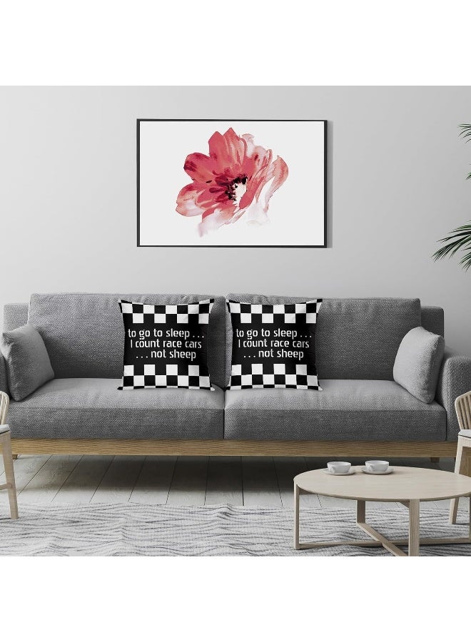 Emvency Set of 2 Throw Pillow Cover Car Cool Black White Checkered Pattern Motorsport Decorative Pillow Case Home Decor Square 16 x 16 inch Pillowcase - Image 5