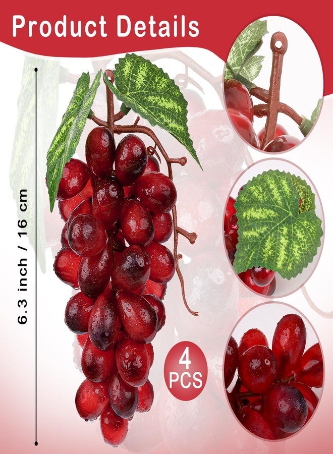 Meiwlong 4 Bunches Fake Red Grapes,Lifelike Faux Grapes Decorations for Kitchen, Plastic Grape for Wedding Party Decoration - Image 2