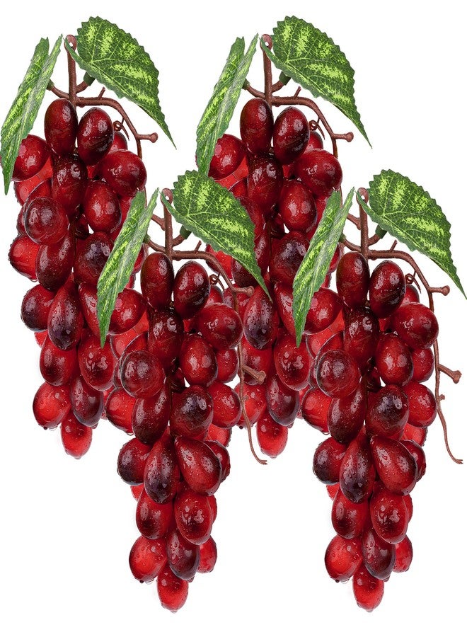 Meiwlong 4 Bunches Fake Red Grapes,Lifelike Faux Grapes Decorations for Kitchen, Plastic Grape for Wedding Party Decoration - Image 1