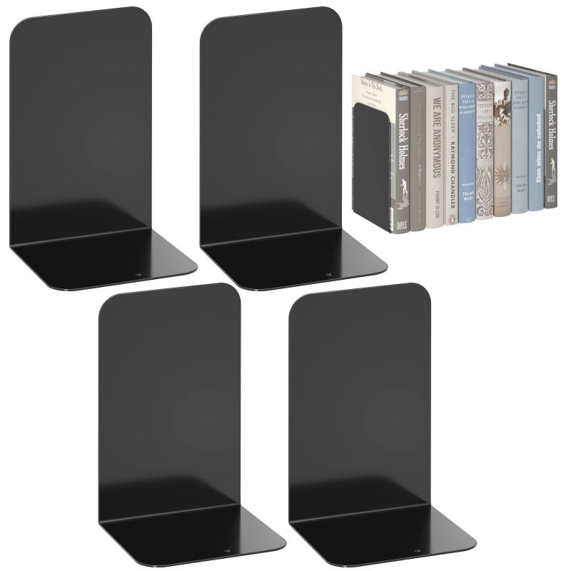 VFINE Metal Bookends 2 Pairs Black Book Ends Bookends for Shelves Book Stopper for Heavy Books Book Dividers for Home Office School Supplies