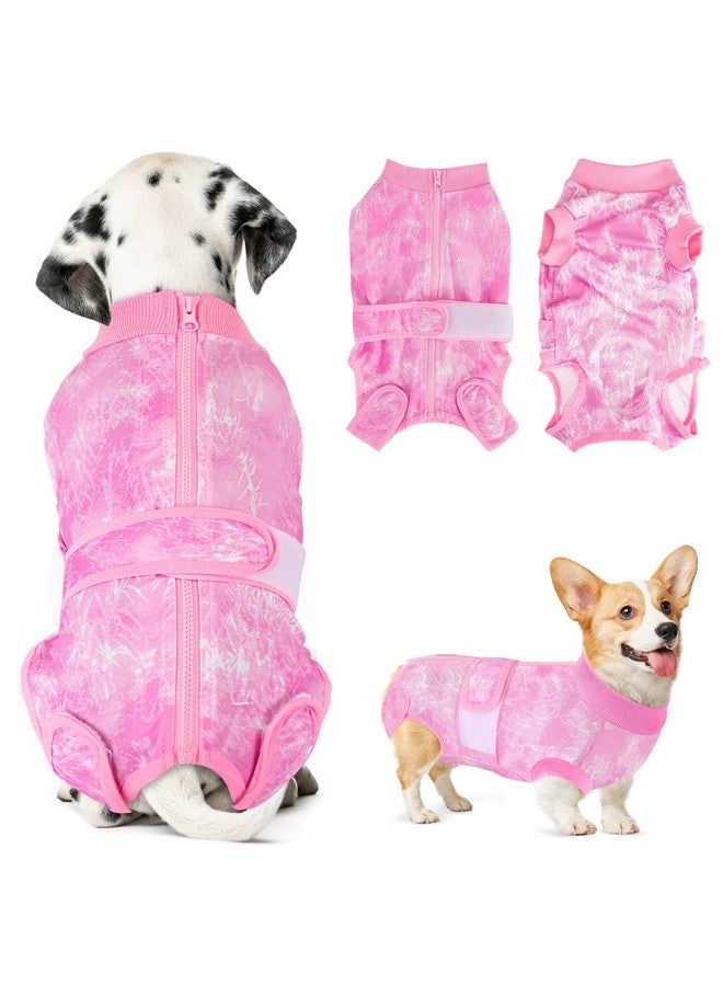 Lukovee Recovery Suit for Dogs - Zipper On Onesie for Female Male Dog, Abdominal Wounds Cone E-Collar Alternative, Prevent Licking Spay (Pink-TPI, L) - Image 1
