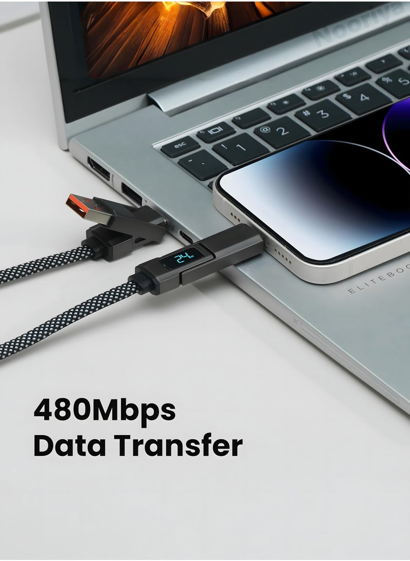 Nooriya - 4-in-1 USB C Fast Charging Cable with LED Display, Multi USBC Charger Combo Lightning/Type C/USB A Metal Ports for iPhone 16/15/14 Pro Max iPad MacBook AirPods Pro Samsung Google (100W, 2M) - Image 1